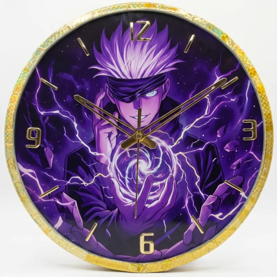 Gojo Satoru Premium Anime Epoxy Resin 12-Inch Wall Clock (Purple Glow)